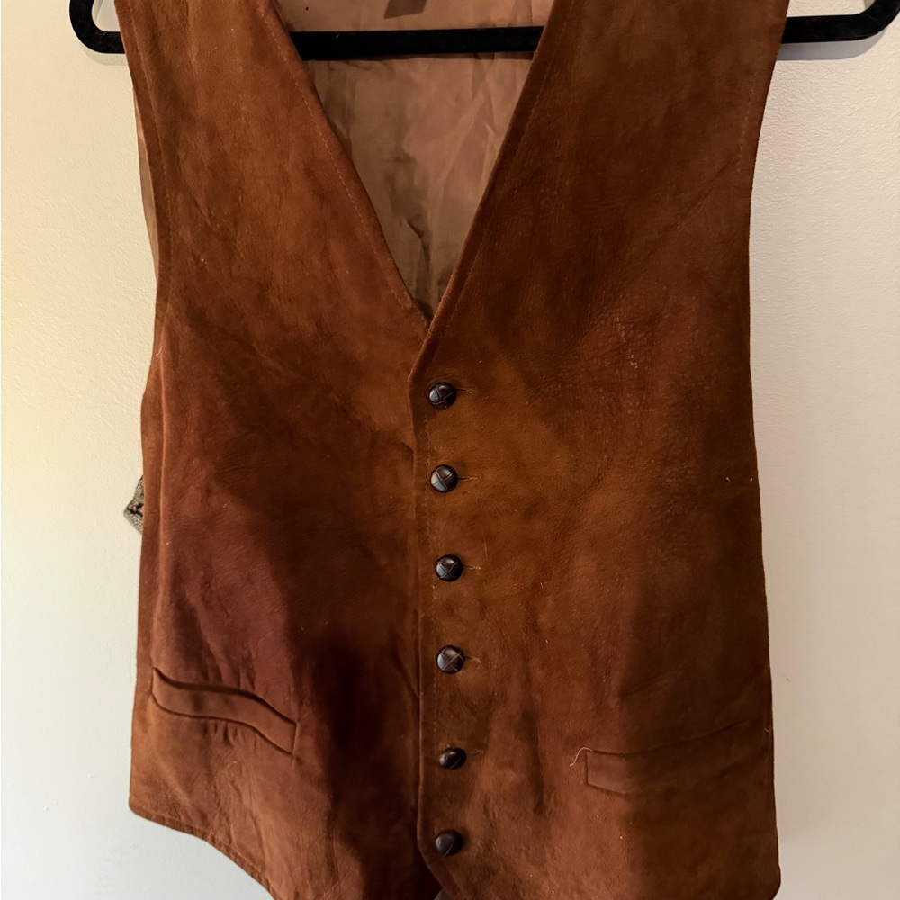 Eclectic grandpa western vibe Brown Suede Vest with Button Closure  Lands End